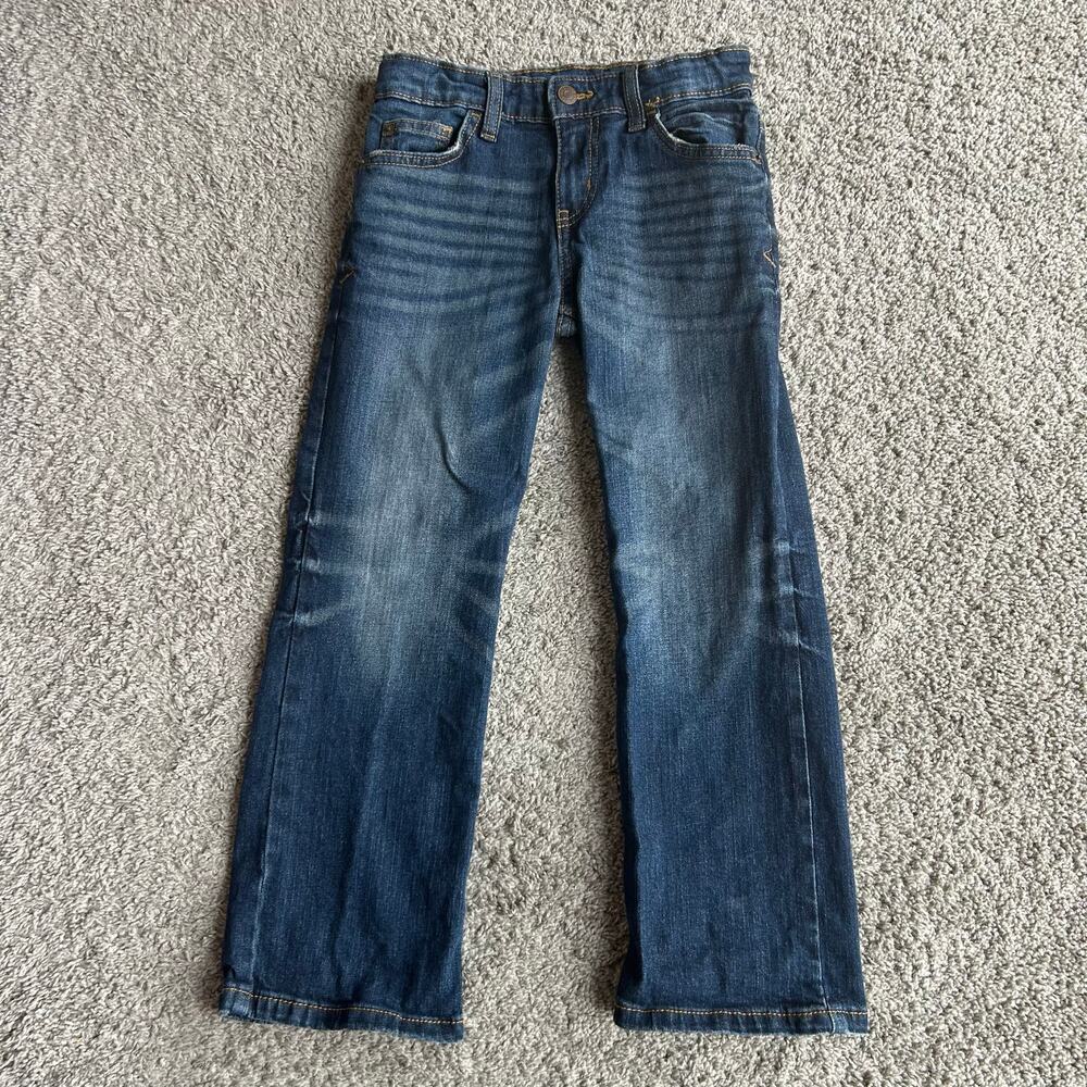 Cat & Jack Boys Stretch Bootcut Adjustable Waist Distressed Blue Jeans Size 7
